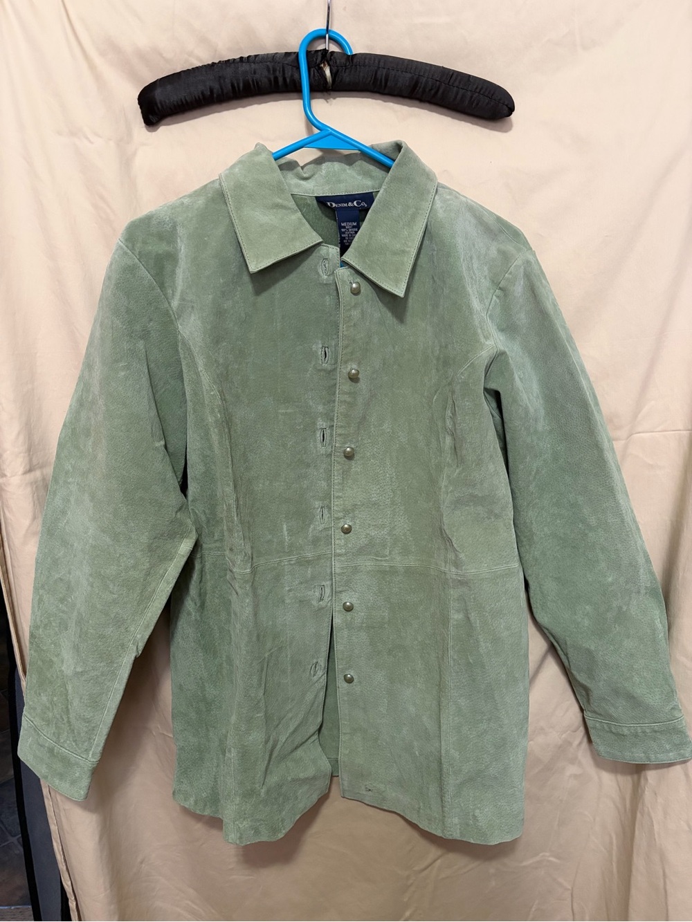 Denim&Co Sage Green Suede Snap-Front Jacket